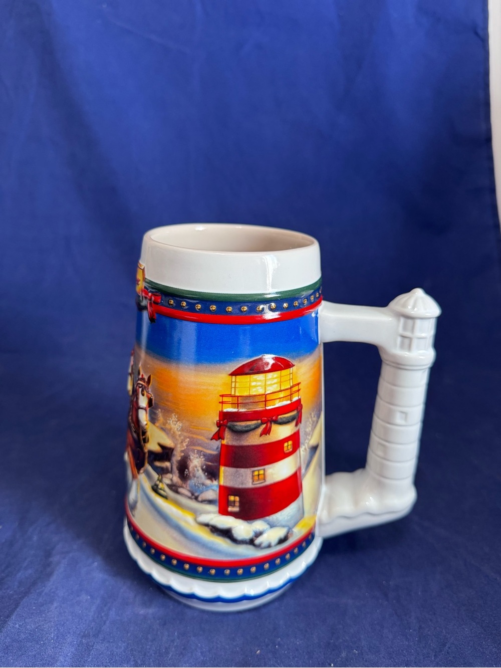 Budweiser Holiday Stein Guiding The Way Home 2002 Lighthouse Clydesdales